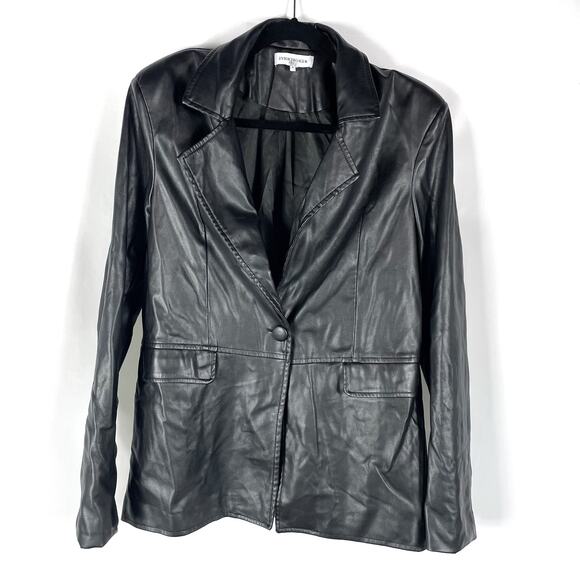 WeWoreWhat‎ Faux Leather Blazer Black Button Front Jacket Vegan Collared Sz M - Picture 3 of 10